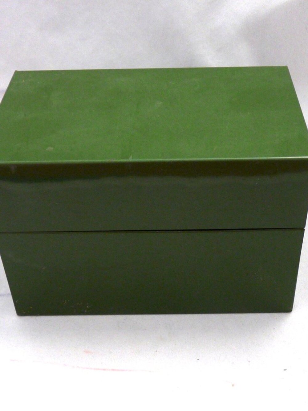Vintage green metal card index file box recipe desk office